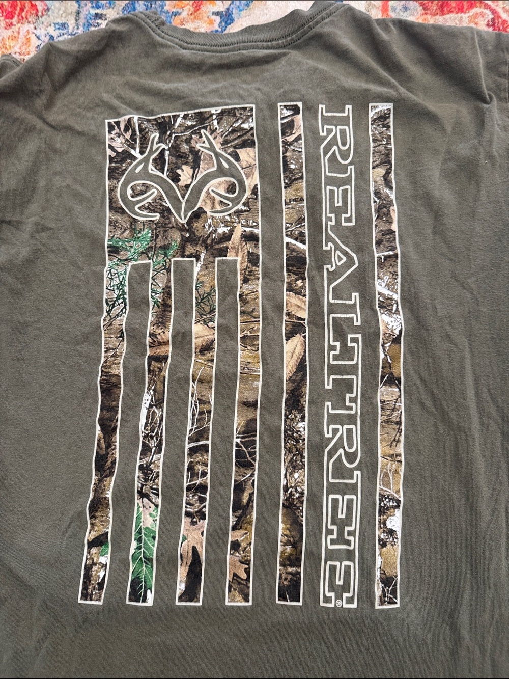 Realtree Olive Green Camo Flag Graphic Short Sleeve Tee